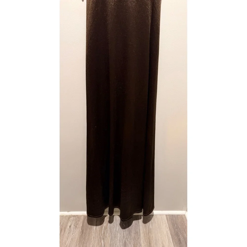 Jump Apparel Chocolate Brown Satin Rhinestone Prom Maxi Dress Size 3/4 NEW‎